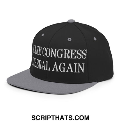 Make Congress Liberal Again Embroidered Flat Bill Brim Snapback Hat Black Silver