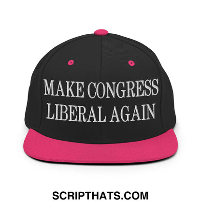 Make Congress Liberal Again Embroidered Flat Bill Brim Snapback Hat Black Neon Pink