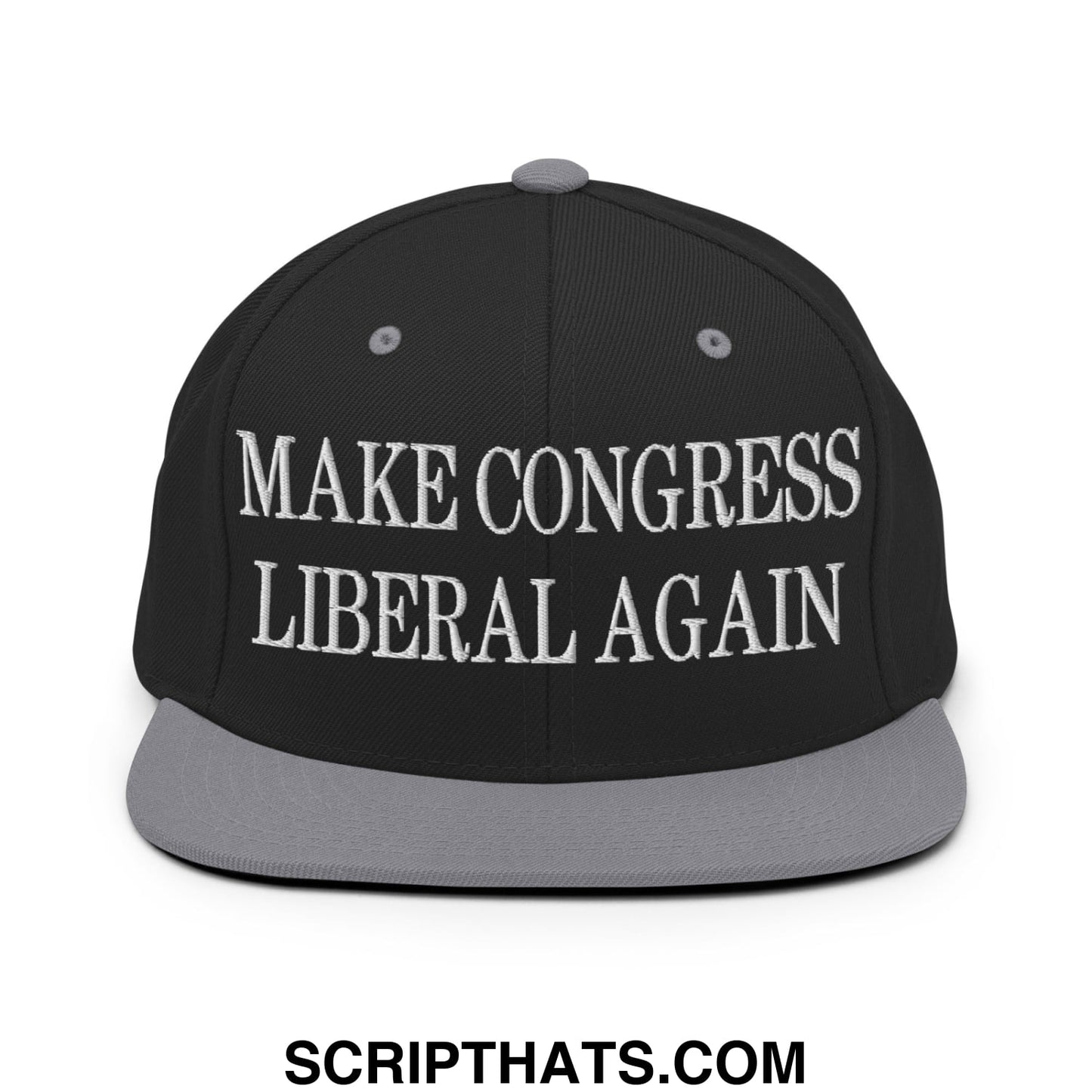 Make Congress Liberal Again Embroidered Flat Bill Brim Snapback Hat Black Silver