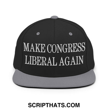 Make Congress Liberal Again Embroidered Flat Bill Brim Snapback Hat Black Silver