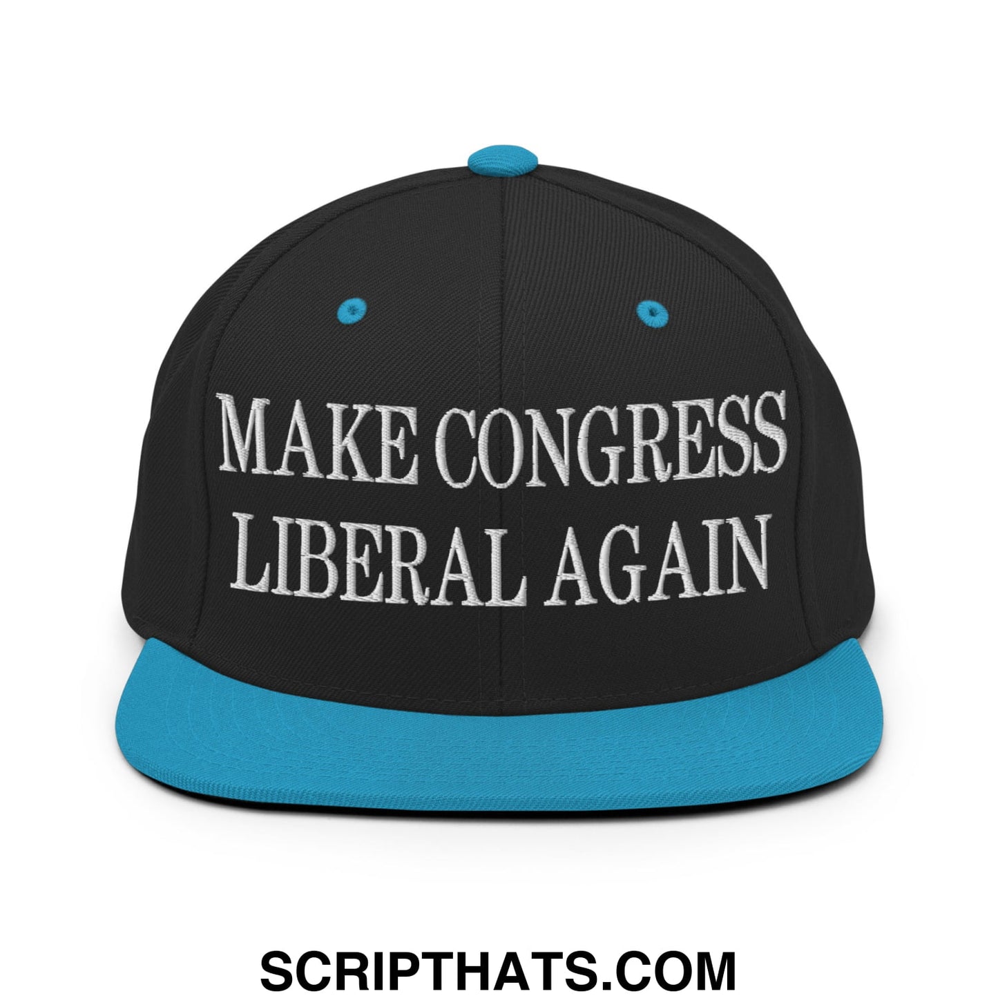 Make Congress Liberal Again Embroidered Flat Bill Brim Snapback Hat Black Teal