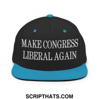 Make Congress Liberal Again Embroidered Flat Bill Brim Snapback Hat Black Teal