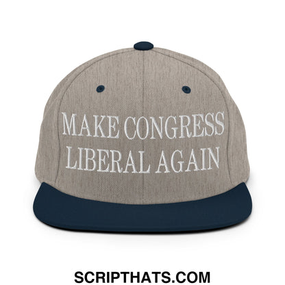Make Congress Liberal Again Embroidered Flat Bill Brim Snapback Hat Heather Grey Navy
