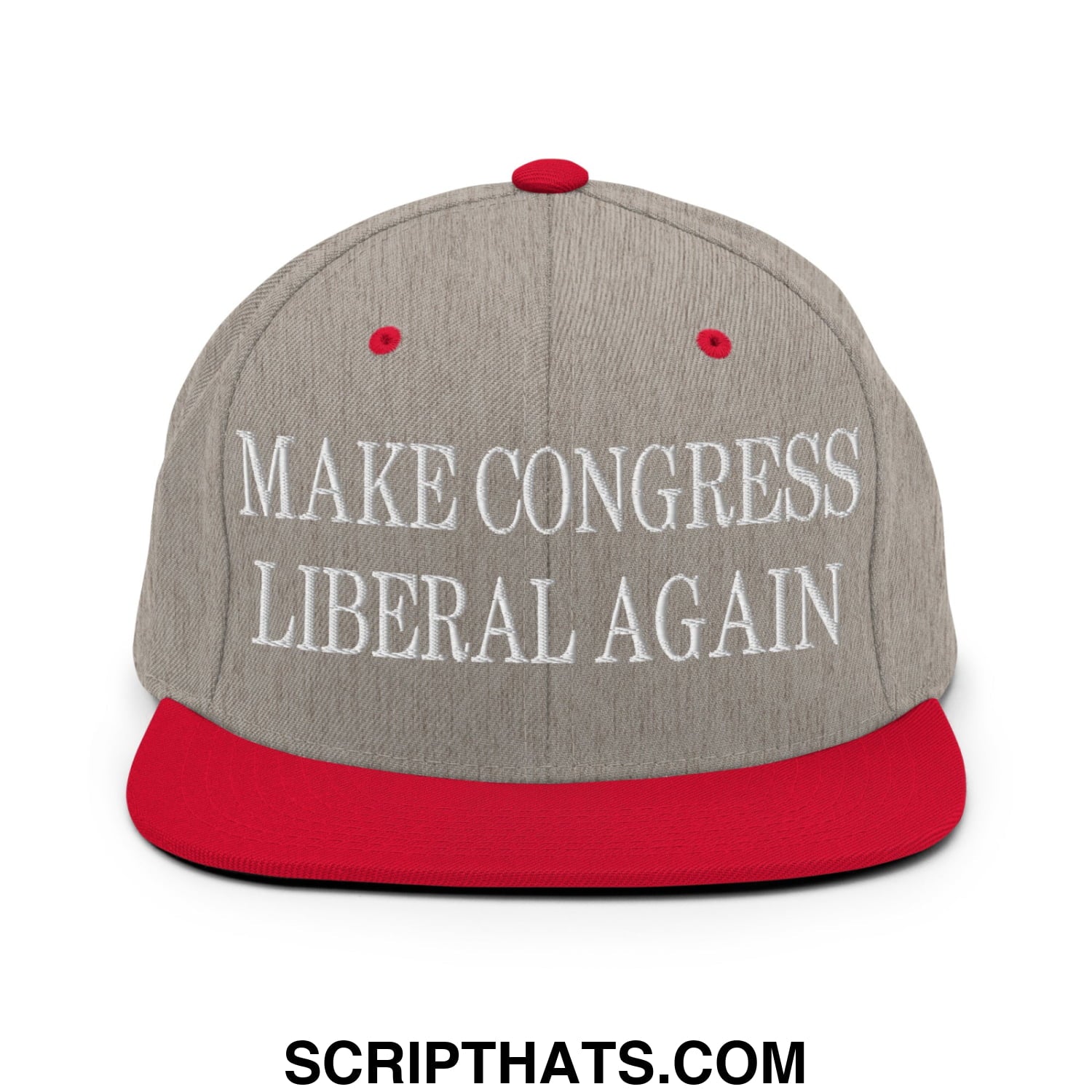 Make Congress Liberal Again Embroidered Flat Bill Brim Snapback Hat Heather Grey Red