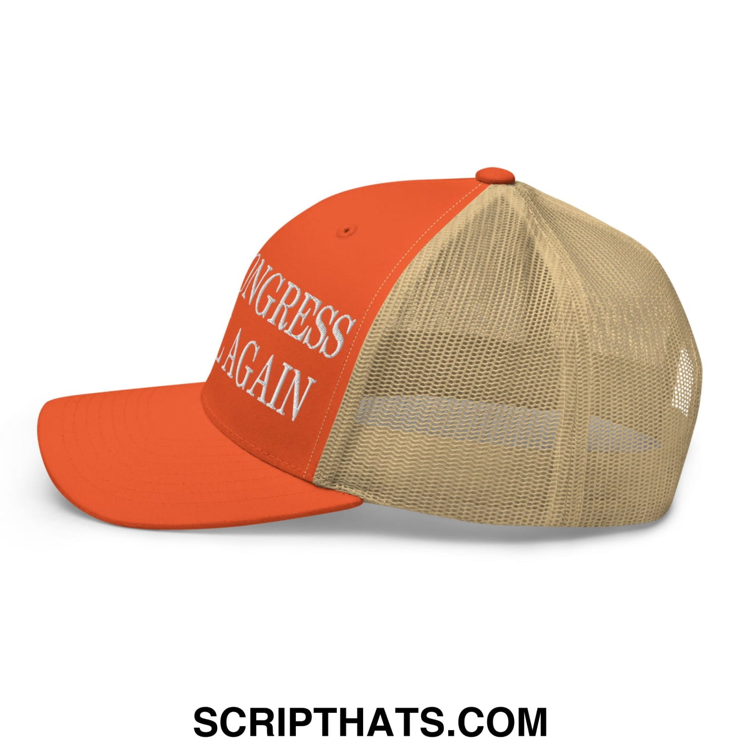 Make Congress Liberal Again Embroidered Mesh Trucker Hat Rustic Orange Khaki