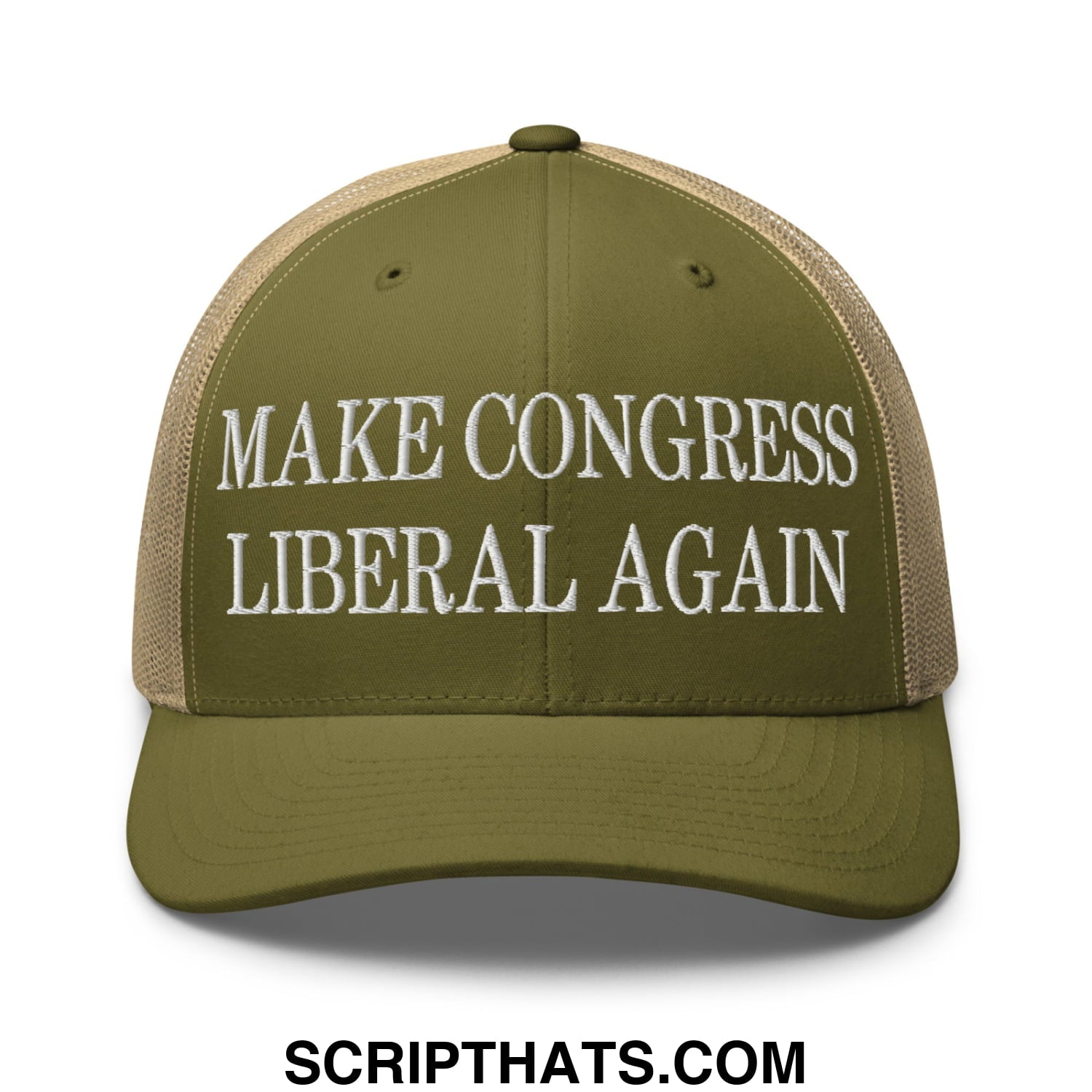 Make Congress Liberal Again Embroidered Mesh Trucker Hat Moss Khaki