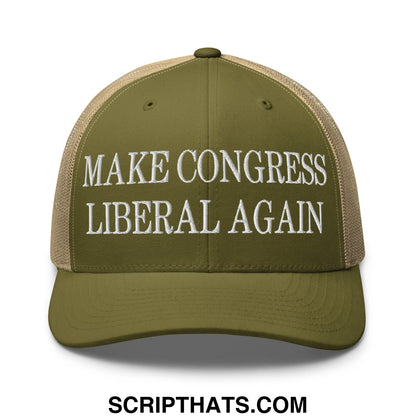 Make Congress Liberal Again Embroidered Mesh Trucker Hat Moss Khaki