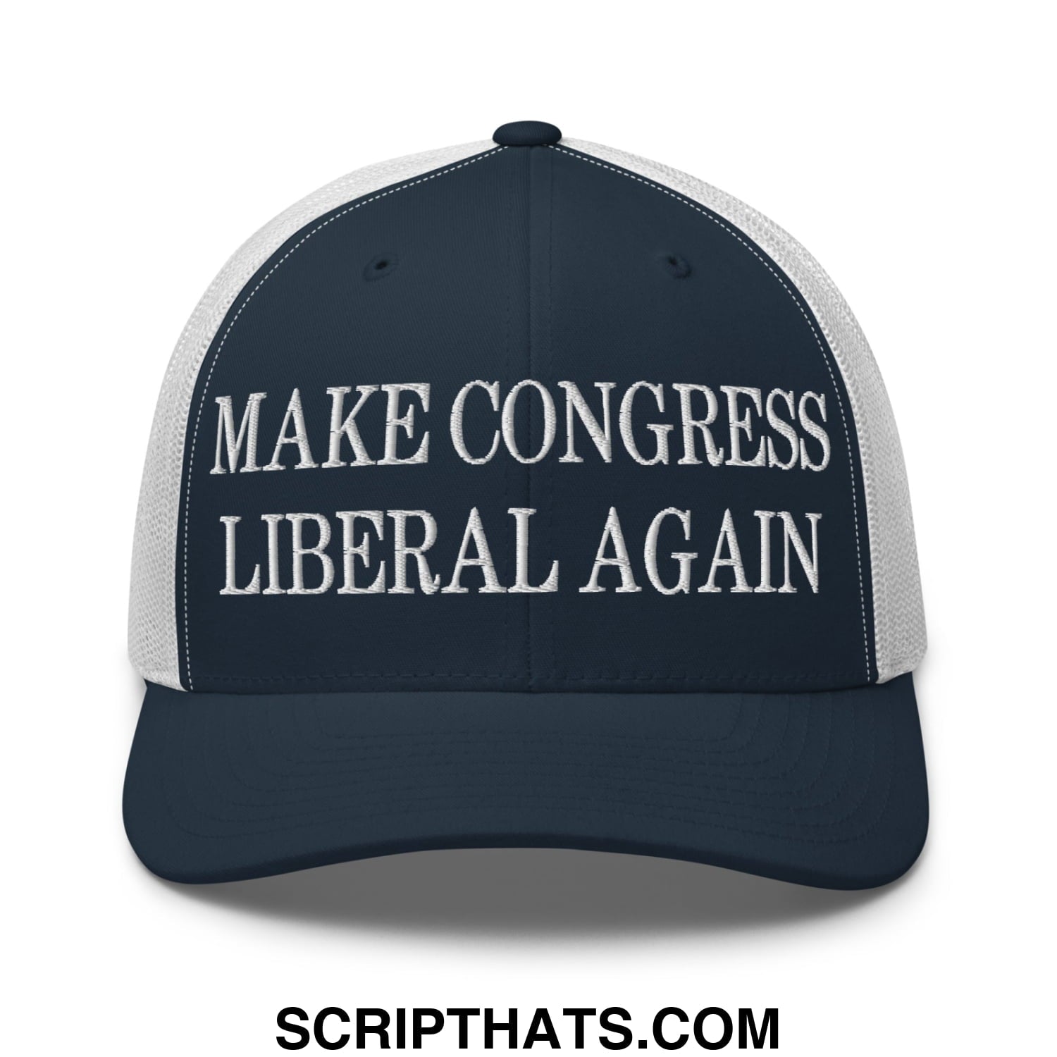 Make Congress Liberal Again Embroidered Mesh Trucker Hat Navy White