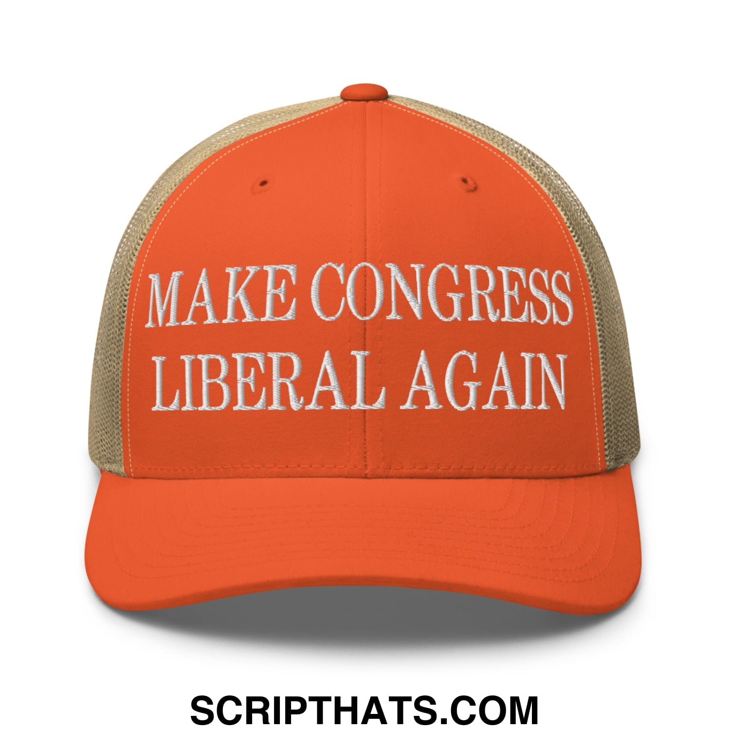 Make Congress Liberal Again Embroidered Mesh Trucker Hat Rustic Orange Khaki