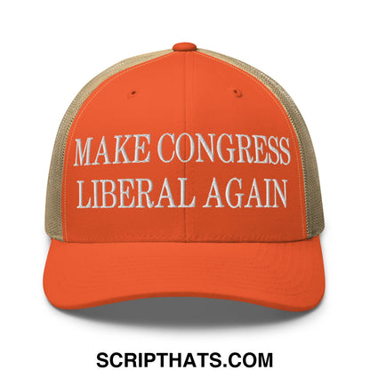 Make Congress Liberal Again Embroidered Mesh Trucker Hat Rustic Orange Khaki