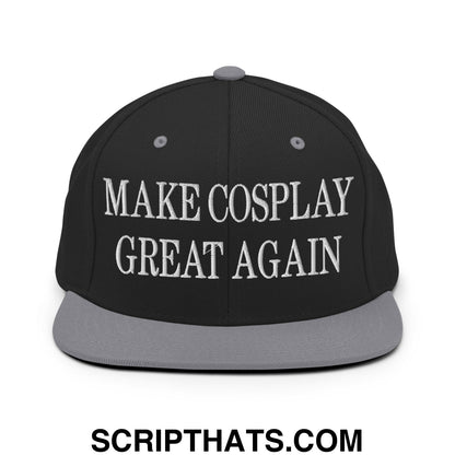Make Cosplay Great Again Embroidered Flat Bill Brim Snapback Hat Black Silver