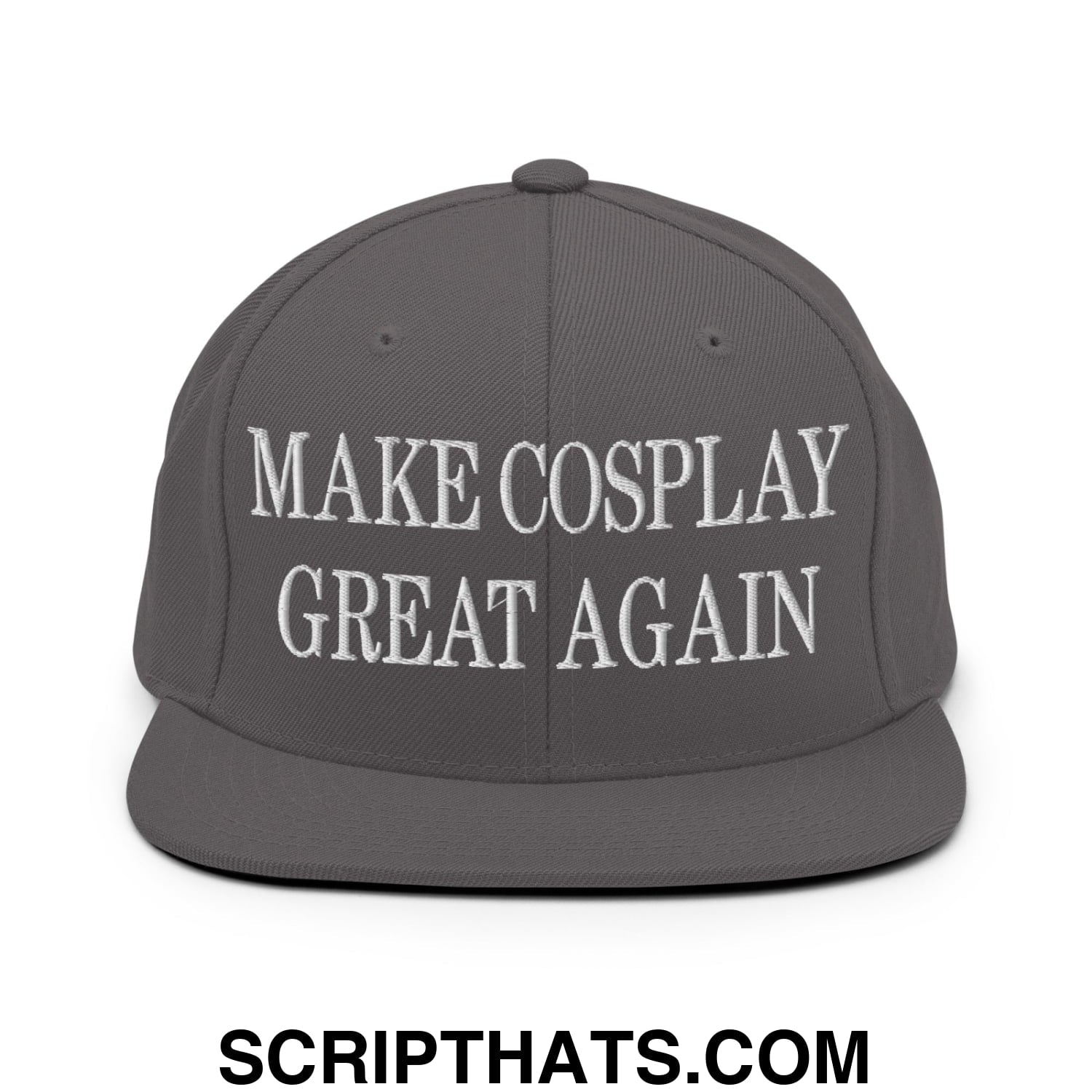 Make Cosplay Great Again Embroidered Flat Bill Brim Snapback Hat Dark Grey
