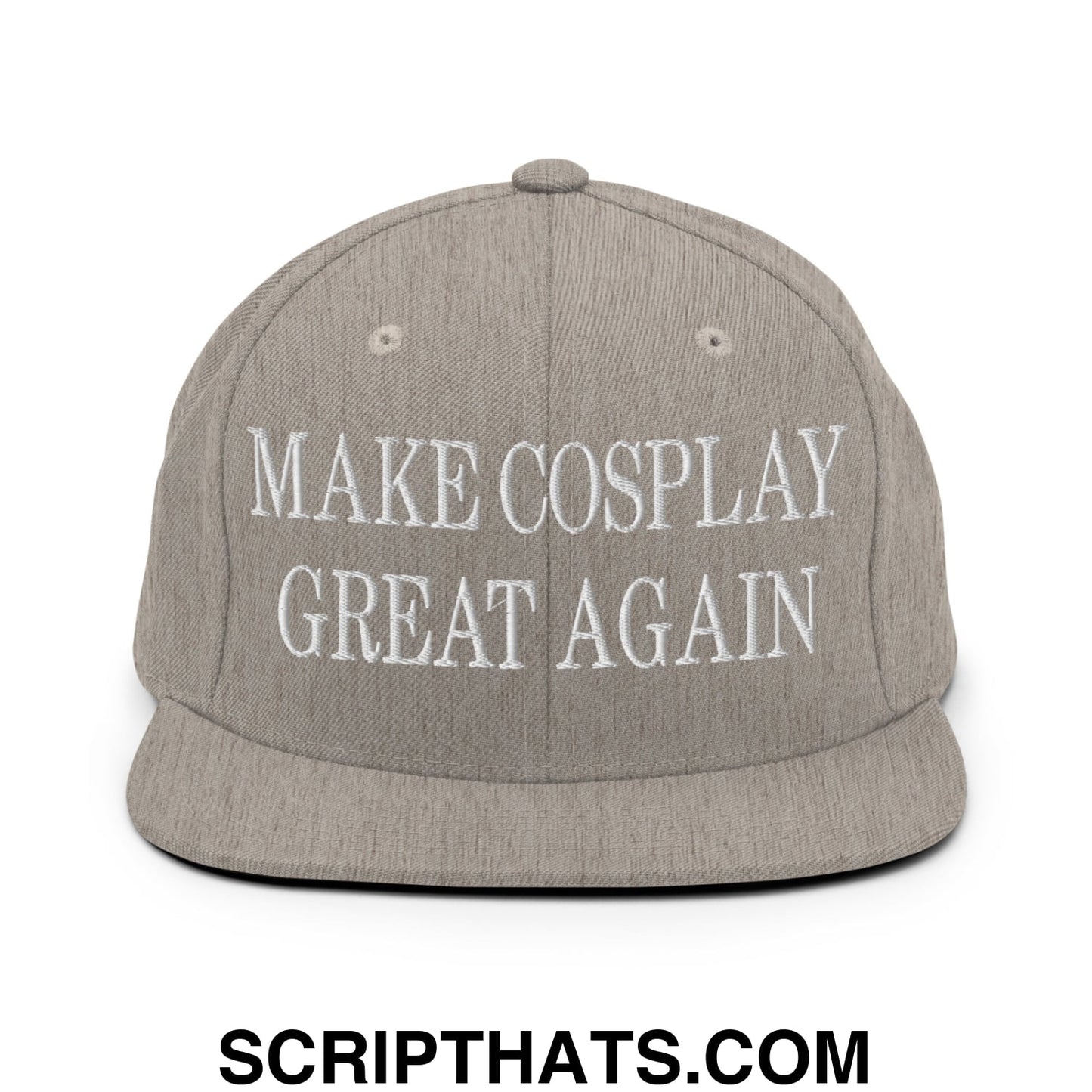 Make Cosplay Great Again Embroidered Flat Bill Brim Snapback Hat Heather Grey