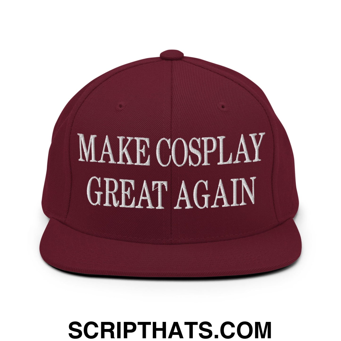 Make Cosplay Great Again Embroidered Flat Bill Brim Snapback Hat Maroon