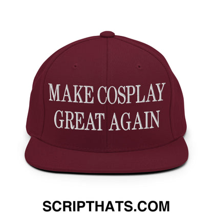 Make Cosplay Great Again Embroidered Flat Bill Brim Snapback Hat Maroon