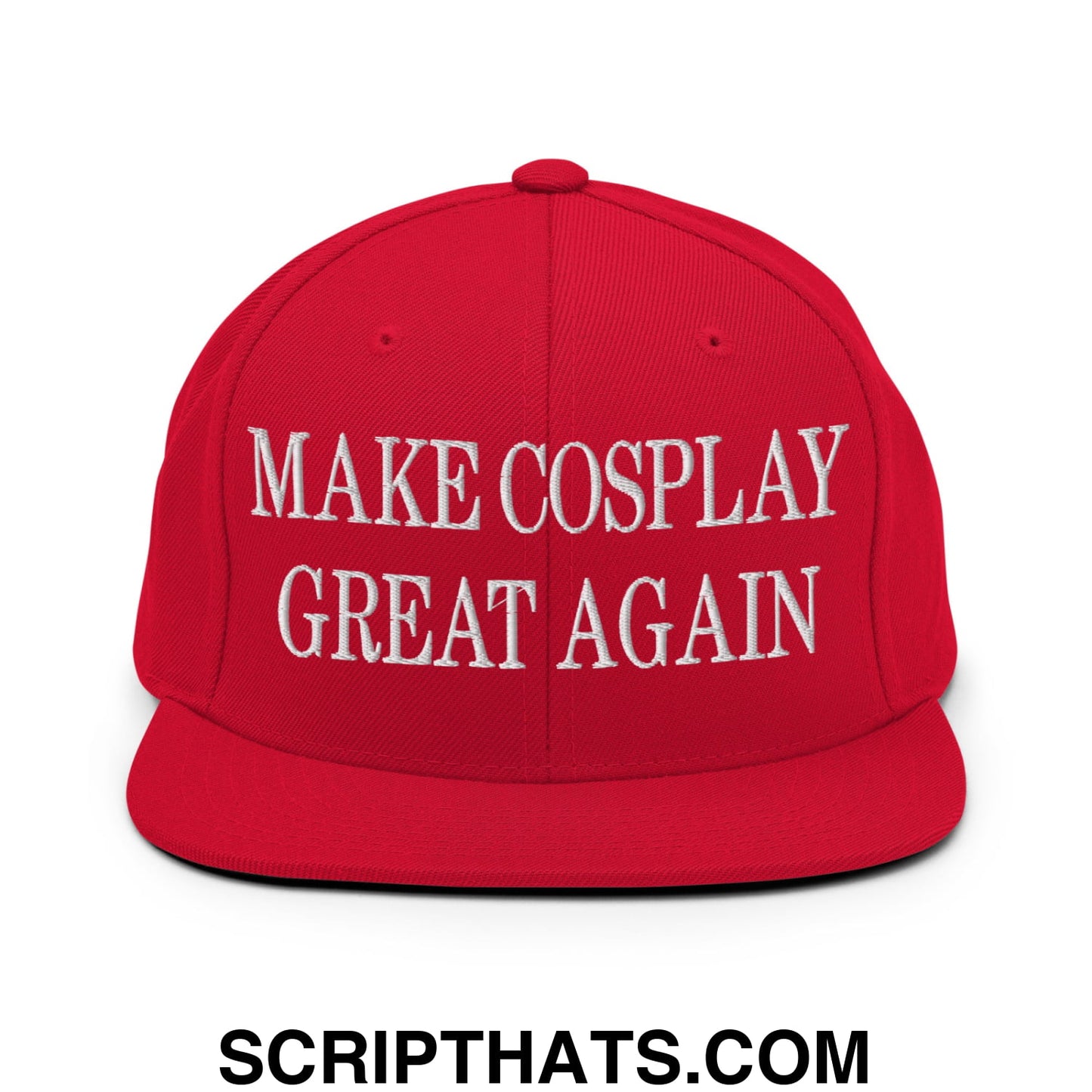 Make Cosplay Great Again Embroidered Flat Bill Brim Snapback Hat Red