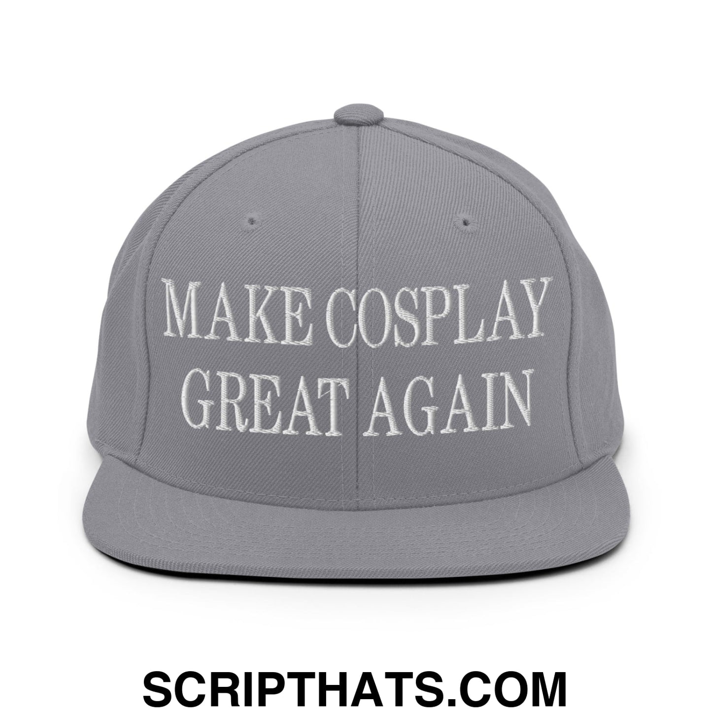 Make Cosplay Great Again Embroidered Flat Bill Brim Snapback Hat Silver