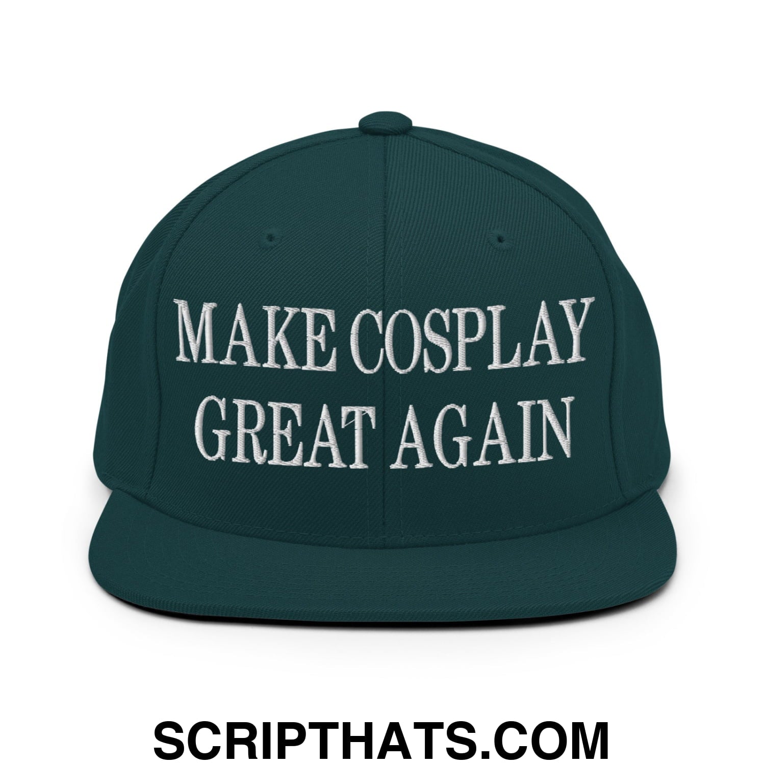 Make Cosplay Great Again Embroidered Flat Bill Brim Snapback Hat Spruce