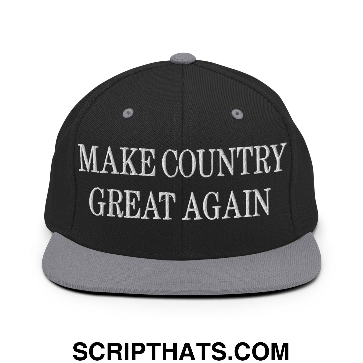 Make Country Great Again Embroidered Flat Bill Brim Snapback Hat Black Silver