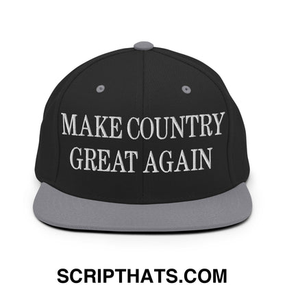 Make Country Great Again Embroidered Flat Bill Brim Snapback Hat Black Silver