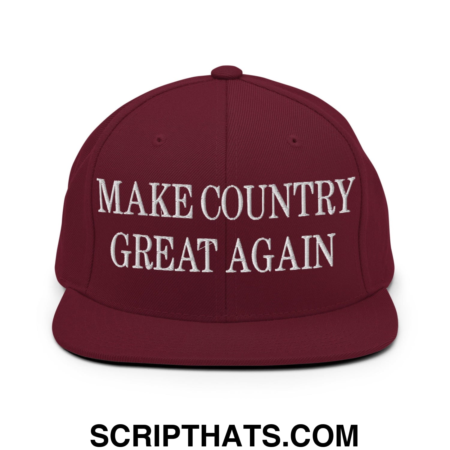 Make Country Great Again Embroidered Flat Bill Brim Snapback Hat Maroon