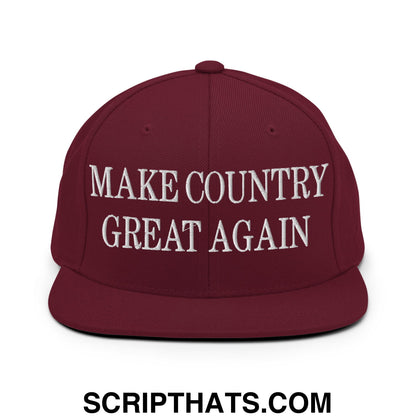 Make Country Great Again Embroidered Flat Bill Brim Snapback Hat Maroon