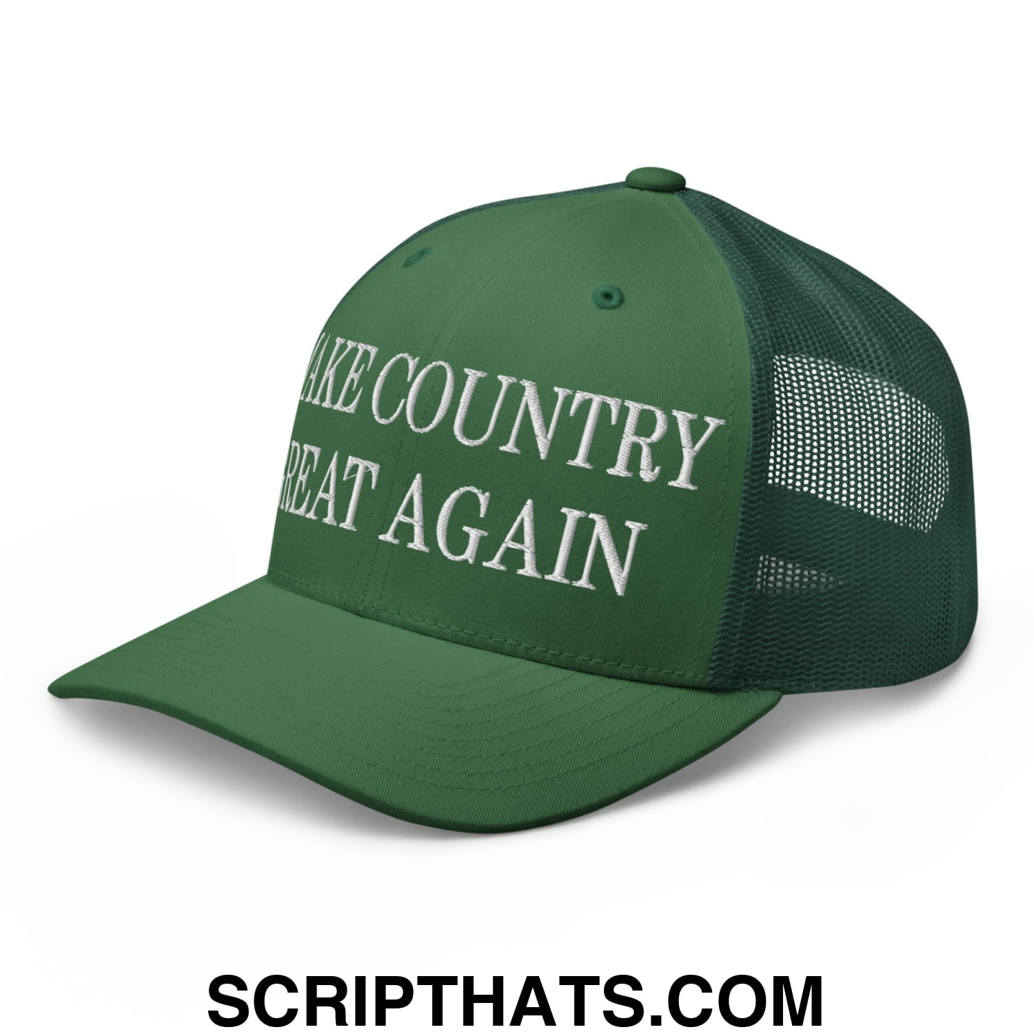 Make Country Great Again Embroidered Mesh Trucker Hat Evergreen