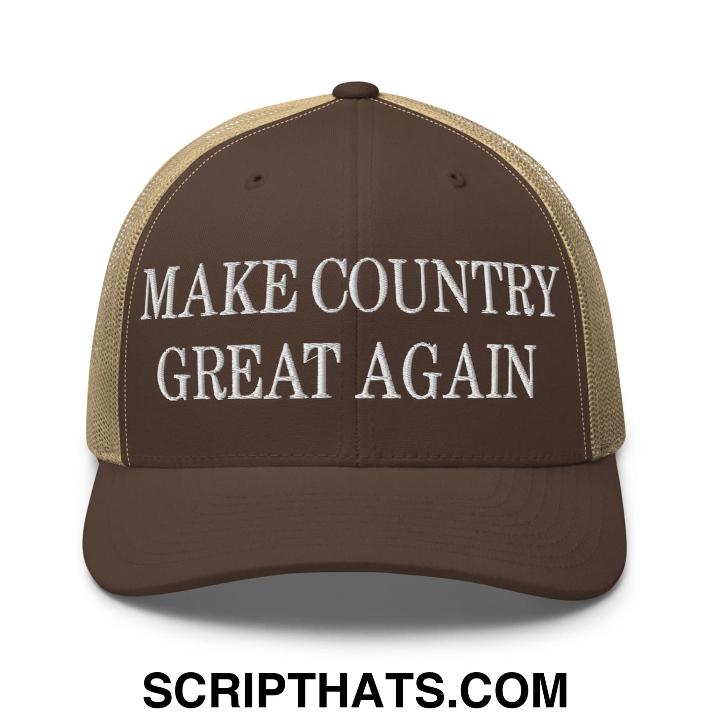 Make Country Great Again Embroidered Mesh Trucker Hat Brown Khaki