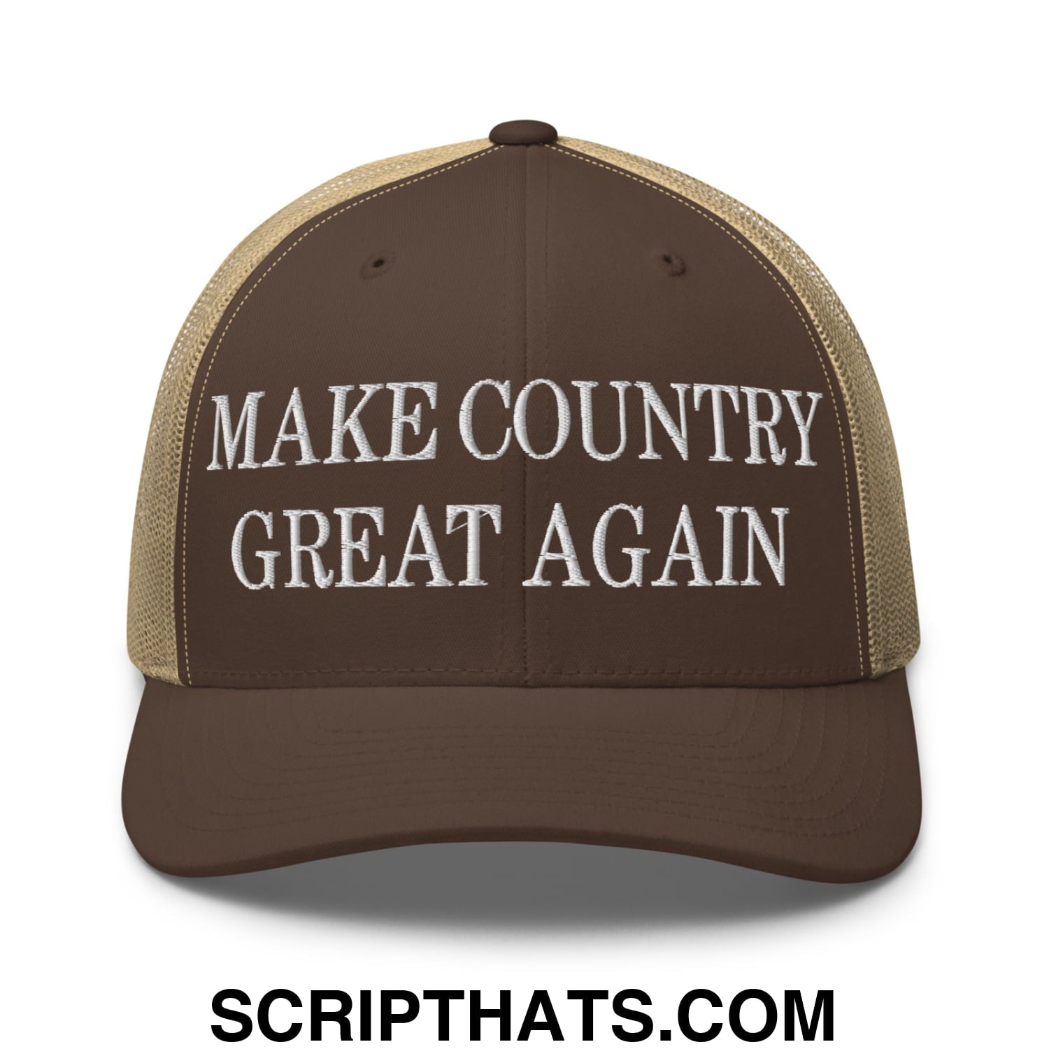 Make Country Great Again Embroidered Mesh Trucker Hat Brown Khaki