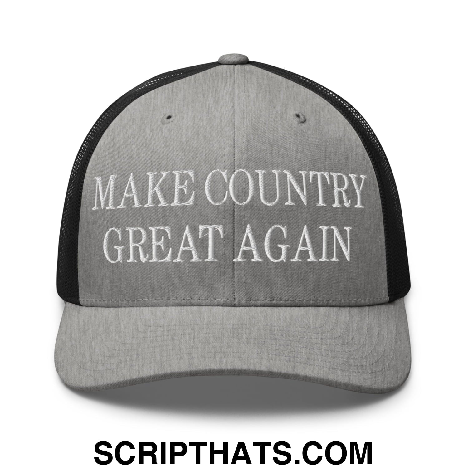 Make Country Great Again Embroidered Mesh Trucker Hat Heather Black