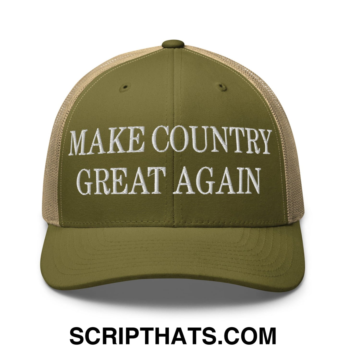 Make Country Great Again Embroidered Mesh Trucker Hat Moss Khaki