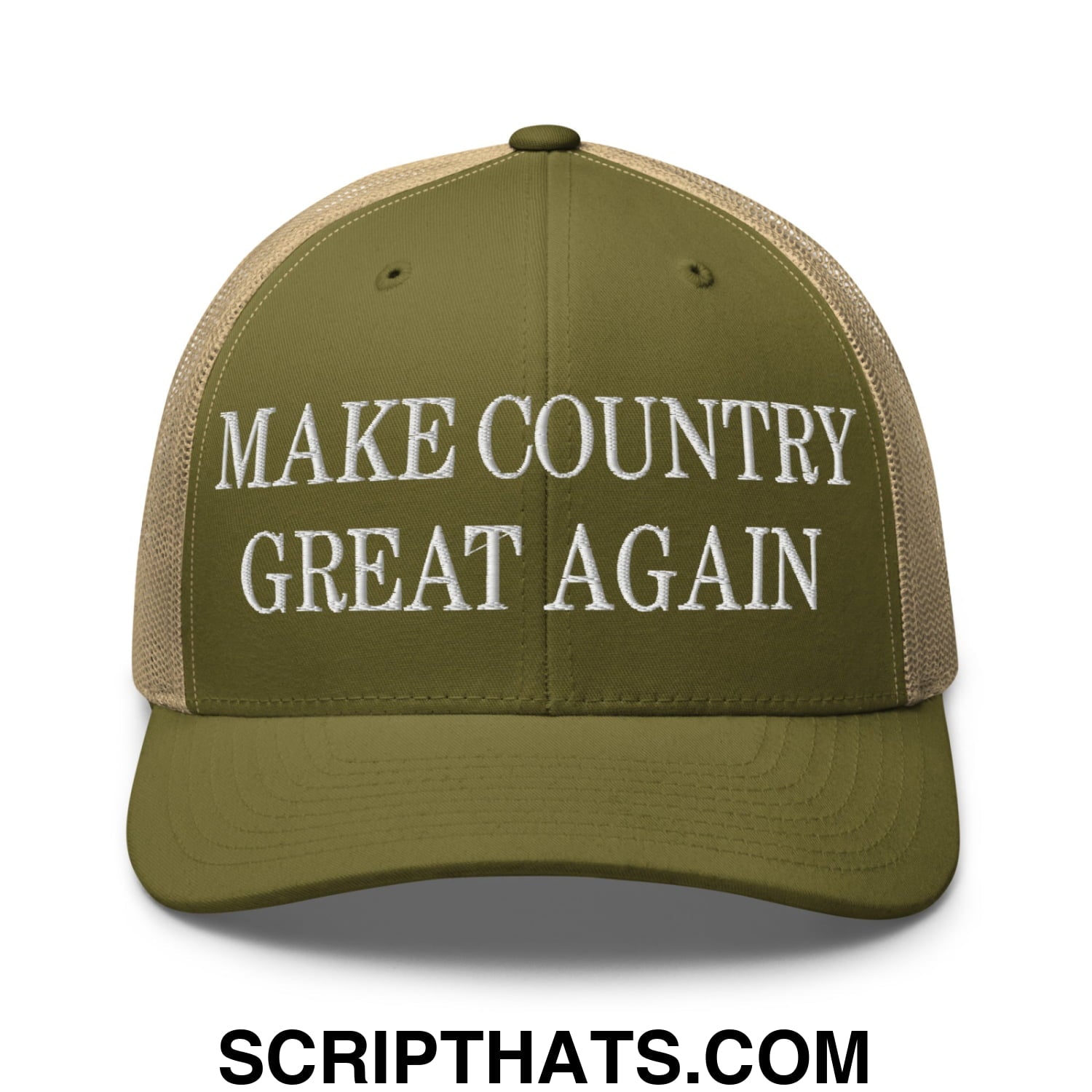Make Country Great Again Embroidered Mesh Trucker Hat Moss Khaki