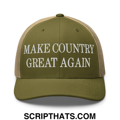 Make Country Great Again Embroidered Mesh Trucker Hat Moss Khaki