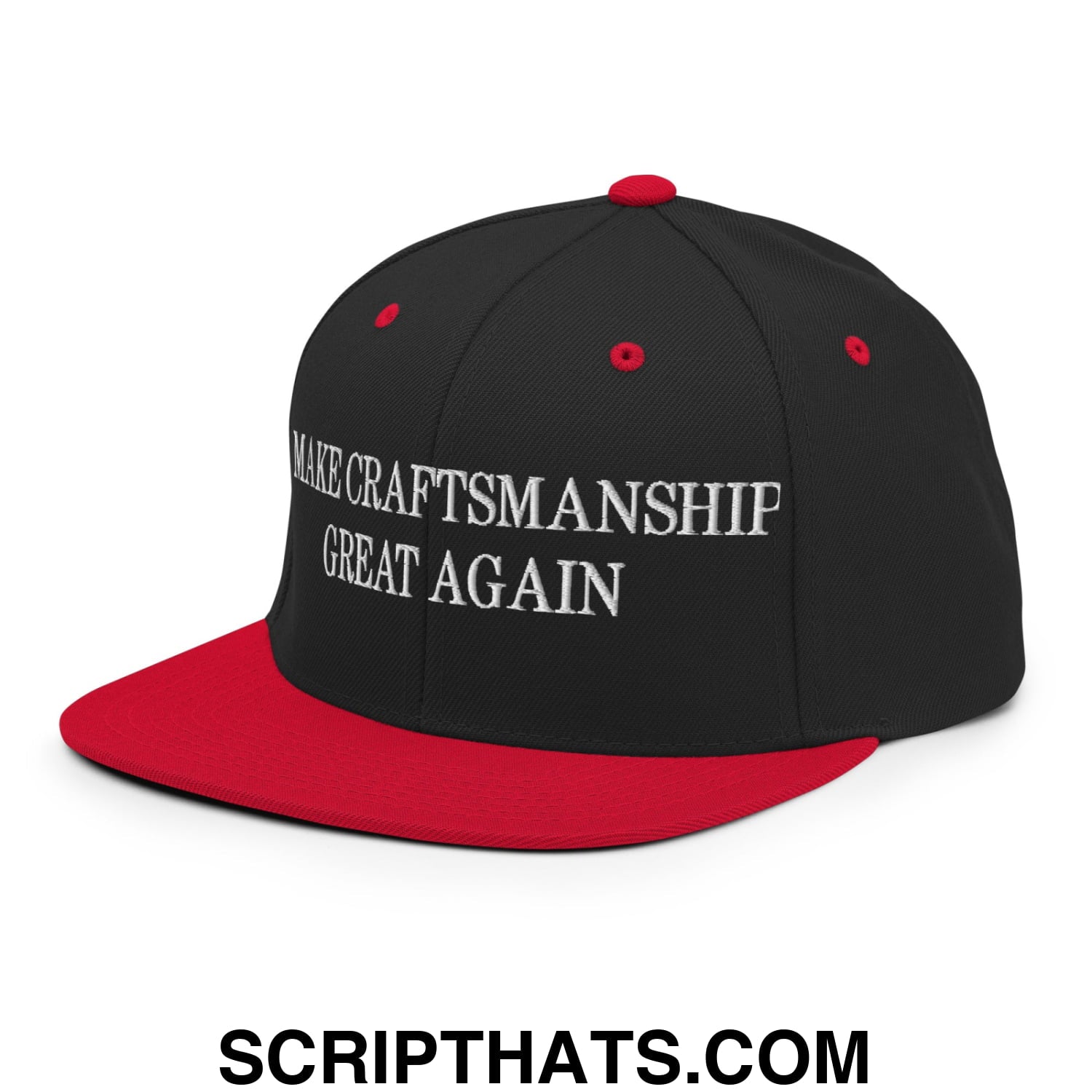 Make Craftsmanship Great Again Embroidered Flat Bill Brim Snapback Hat Black Red