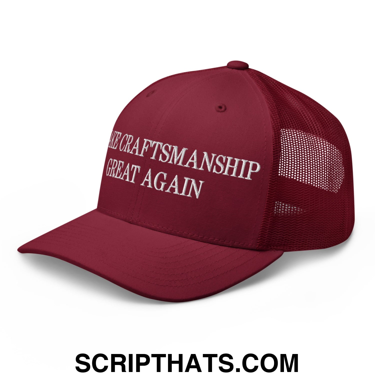 Make Craftsmanship Great Again Embroidered Mesh Trucker Hat Cranberry