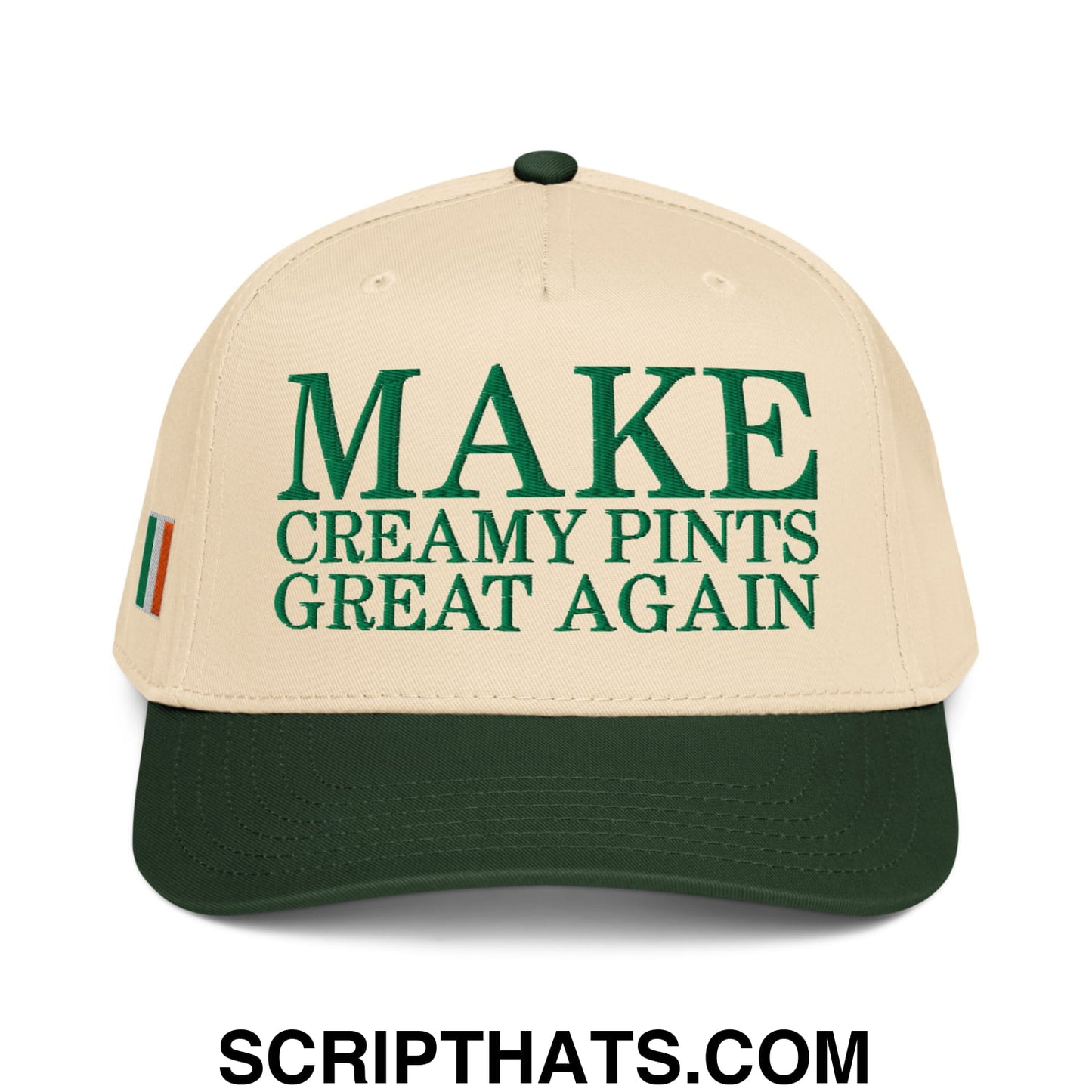 Make Creamy Pints Great Again Embroidered Baseball Snapback Hat Dark Green Natural