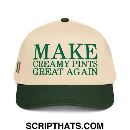 Make Creamy Pints Great Again Embroidered Baseball Snapback Hat Dark Green Natural