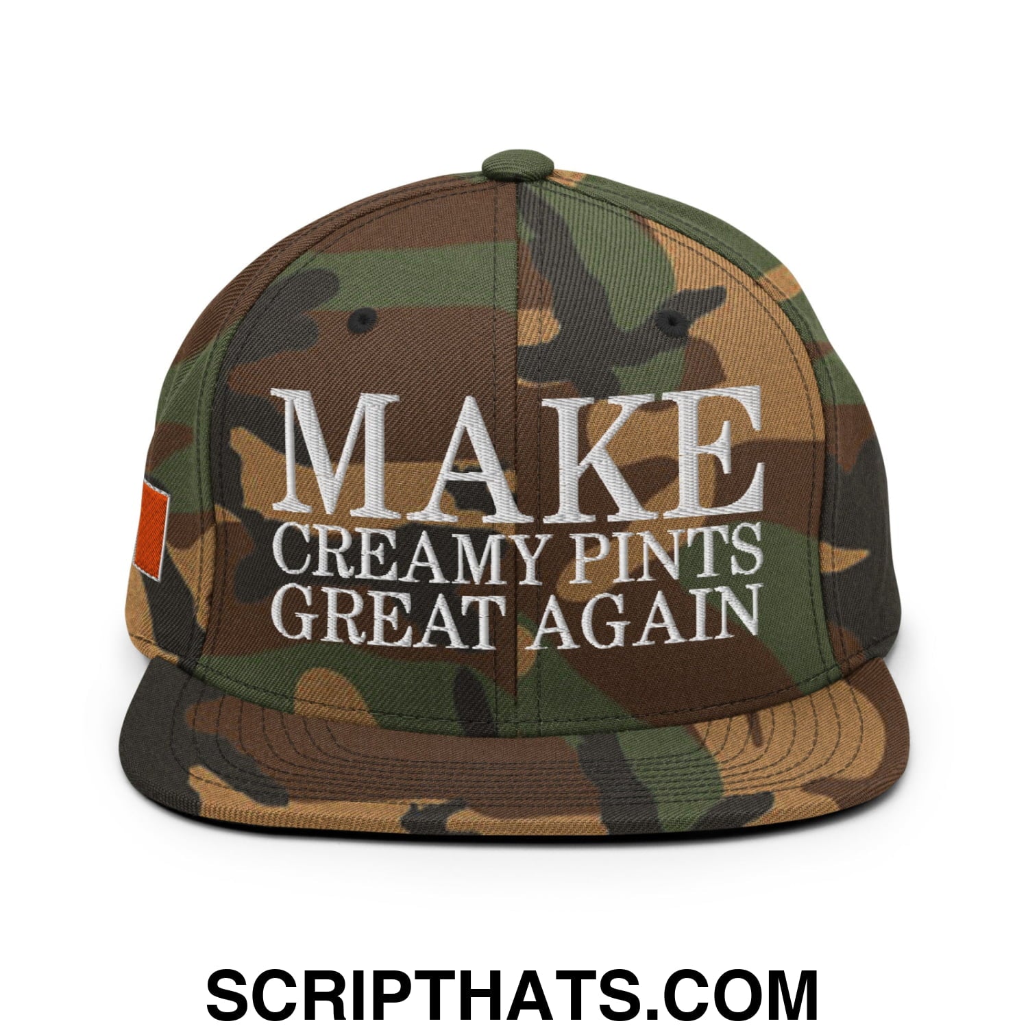 Make Creamy Pints Great Again Embroidered Flat Bill Brim Snapback Hat Green Camo