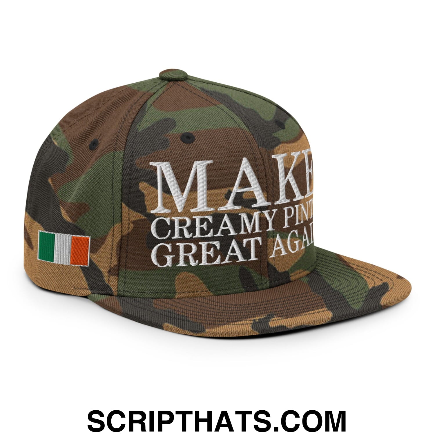 Make Creamy Pints Great Again Embroidered Flat Bill Brim Snapback Hat Green Camo