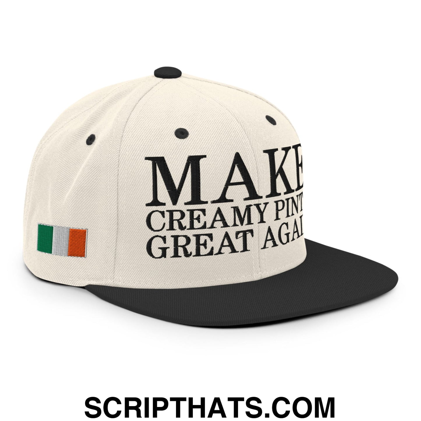 Make Creamy Pints Great Again Embroidered Flat Bill Brim Snapback Hat Natural Black