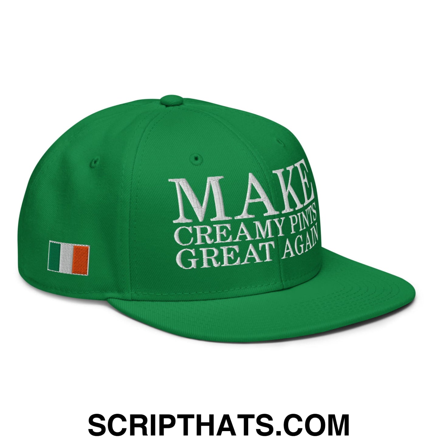 Make Creamy Pints Great Again Embroidered Flat Brim Bill Snapback Hat Kelly Green