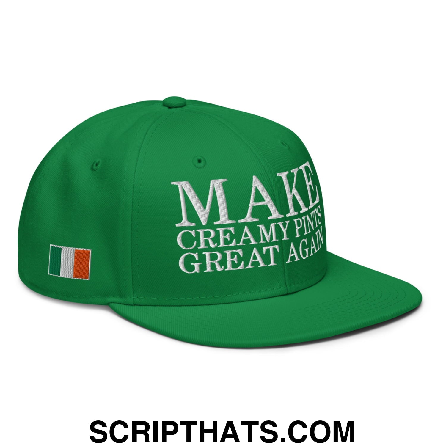 Make Creamy Pints Great Again Embroidered Flat Brim Bill Snapback Hat Kelly Green