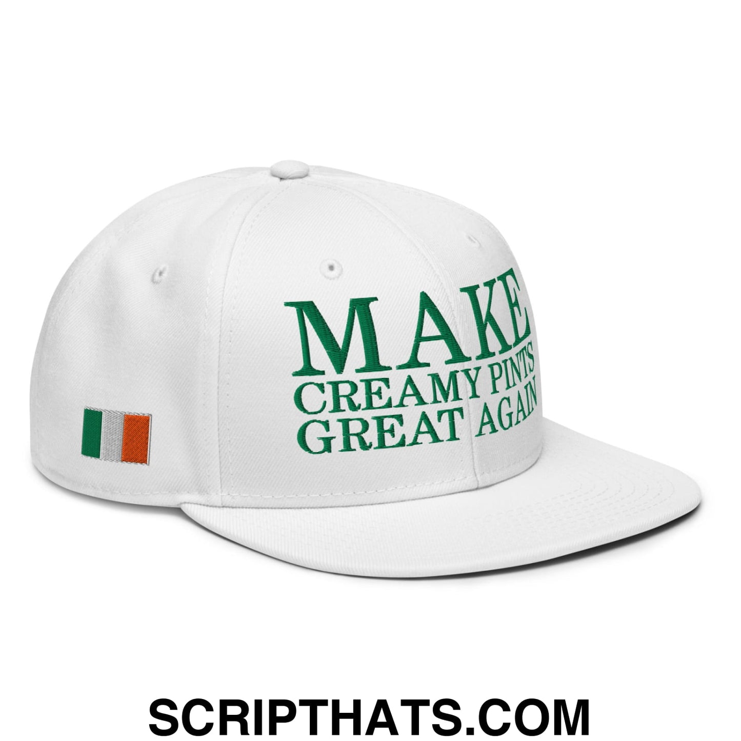 Make Creamy Pints Great Again Embroidered Flat Brim Bill Snapback Hat White