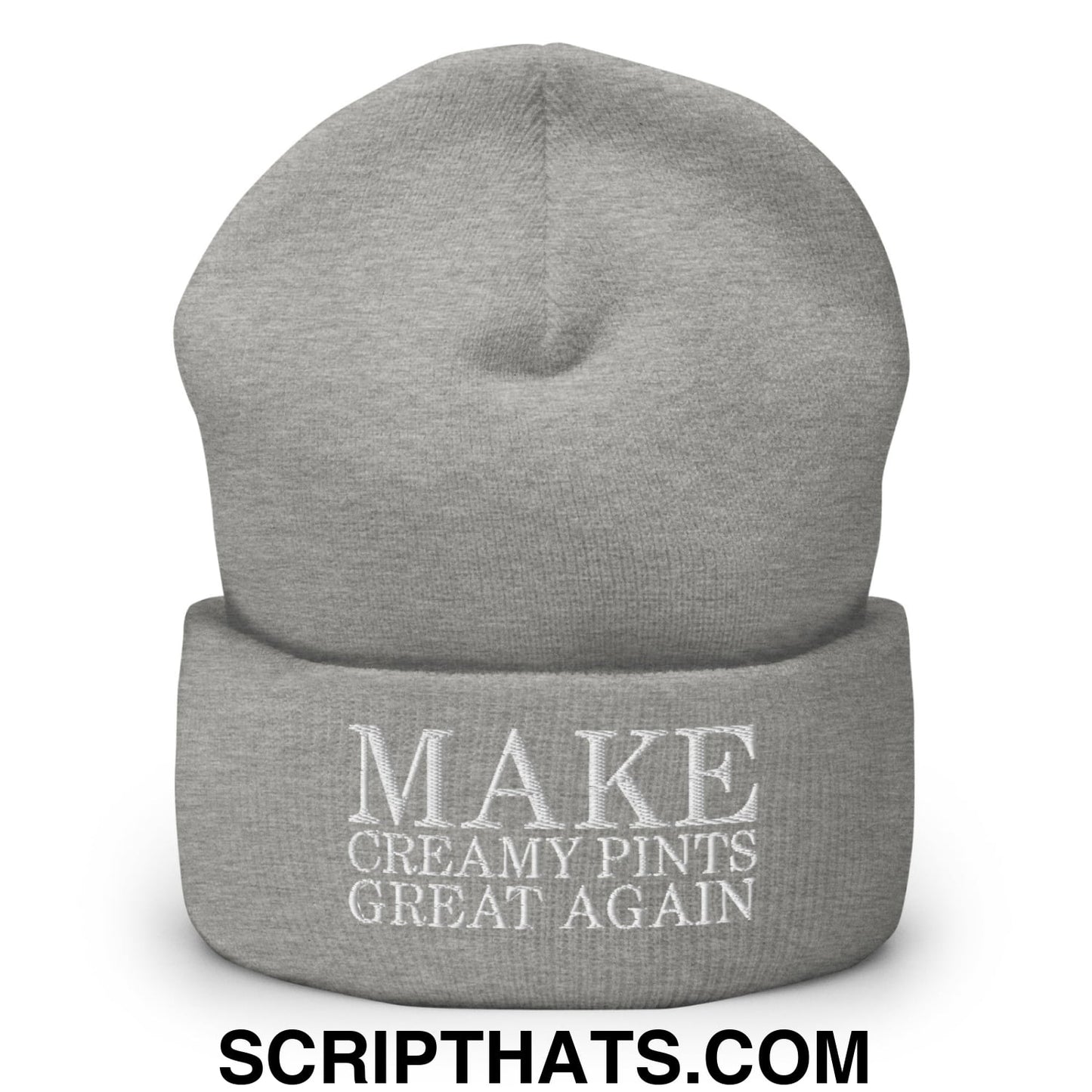 Make Creamy Pints Great Again Embroidered Knit Cuffed Beanie Heather Grey