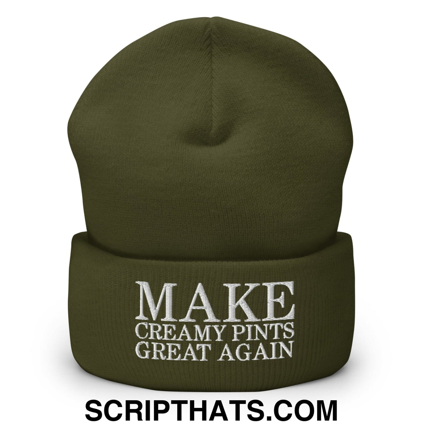 Make Creamy Pints Great Again Embroidered Knit Cuffed Beanie Olive