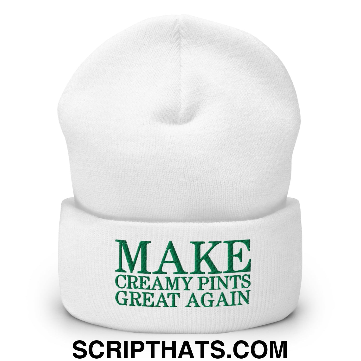 Make Creamy Pints Great Again Embroidered Knit Cuffed Beanie White