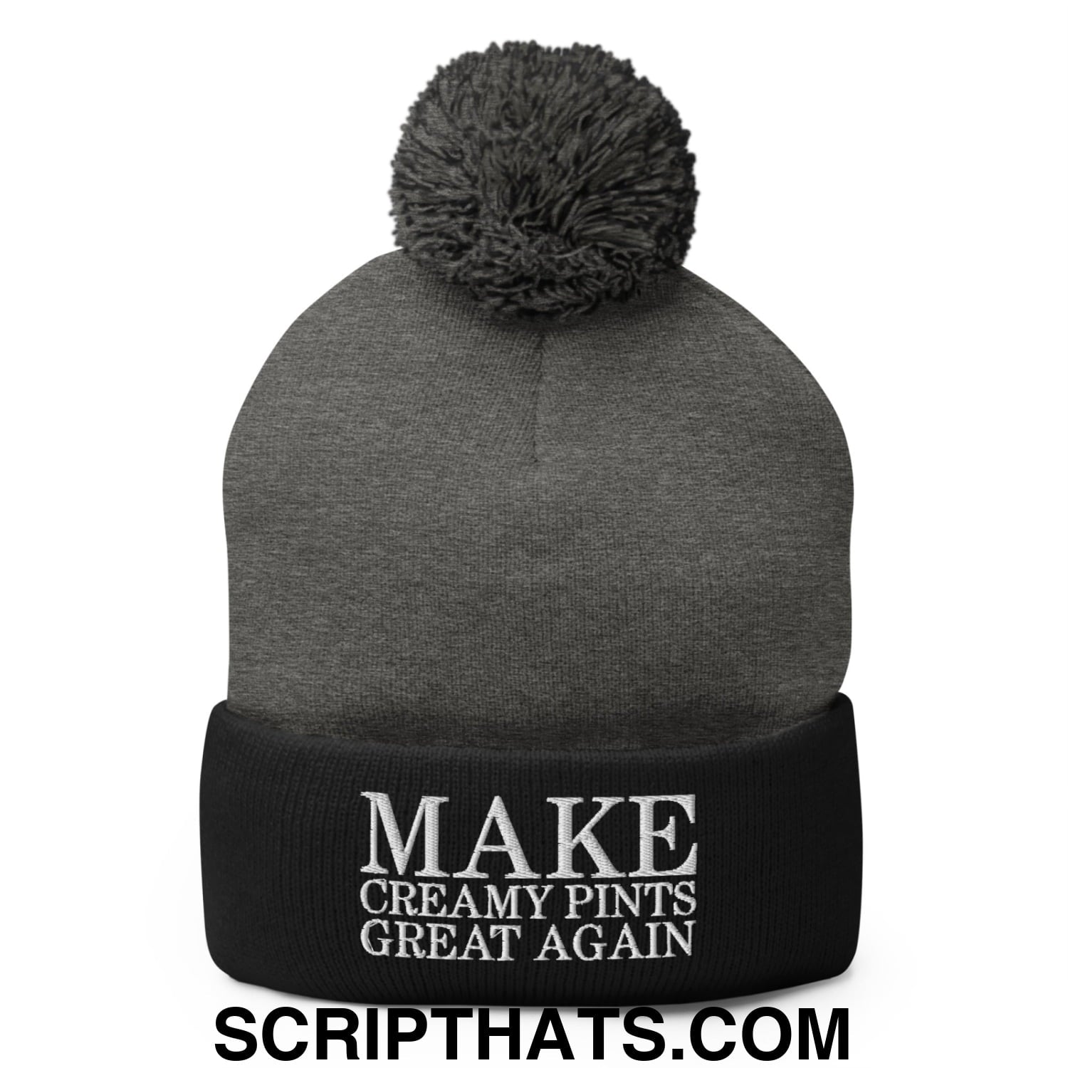 Make Creamy Pints Great Again Embroidered Knit Pom Pom Beanie Dark Heather Grey Black