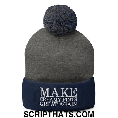Make Creamy Pints Great Again Embroidered Knit Pom Pom Beanie Dark Heather Grey Navy