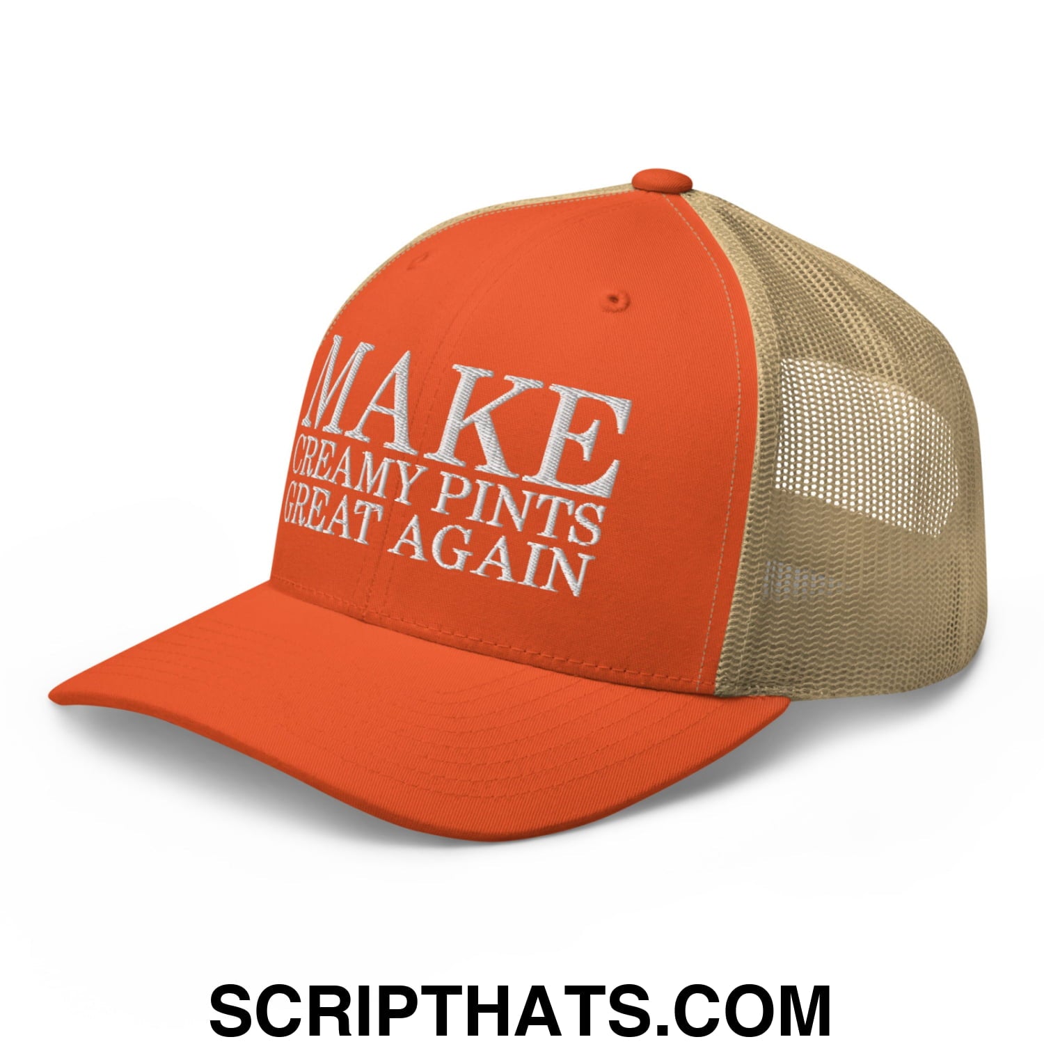 Make Creamy Pints Great Again Embroidered Mesh Trucker Hat Rustic Orange Khaki