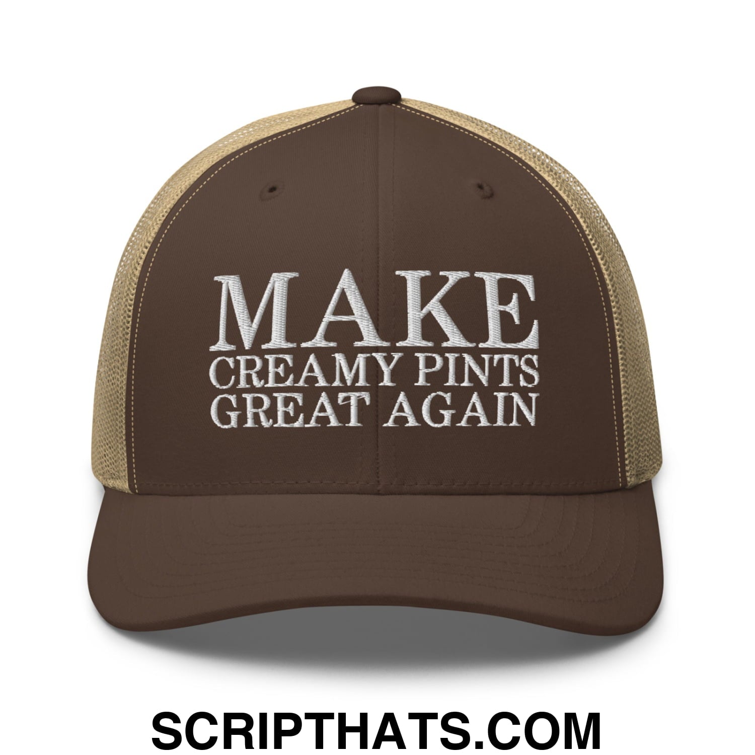 Make Creamy Pints Great Again Embroidered Mesh Trucker Hat Brown Khaki